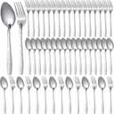 50 Pcs Forks and Spoons Silverware Set Stainless Steel Flatware Cutlery Set Heavy Duty Metal Spoons and Forks for Kitchen Utensil Dinner Restaurant Home, Mirror Polished, Dishwasher Safe(Flower)