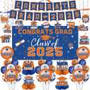 2025 Graduation Decorations-Class of 2025 Decorations Set with Congrats Grad Backdrop,Banner,Honeycomb Centerpiece and Balloons for Blue Orange Graduation Party Supplies