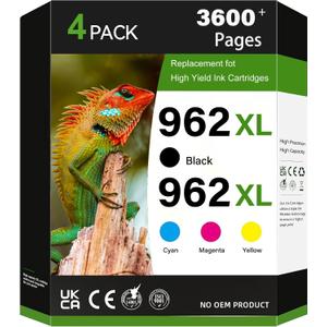 962XL Ink Cartridges, Compatible for HP 962XL Ink Cartridges Combo Pack, for HP OfficeJet Pro 9010 Series, 9020 9015 9018 9025 9012 9014 9016 9019 9022 9026 Printer, 4 Pack (Black,Cyan,Magenta,Yellow)