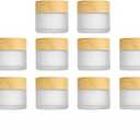 10Packs 10Grams/ML Comestic Frosted Jars Empty Cream Jars Refillable Sample Jars Glass Jar Box Pot with Woodlike Lids and Liners for Lip Balm Eye Cream Makeup Lotion