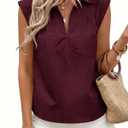 Tankaneo Womens Summer V Neck Tank Tops Collared Sleeveless Shirts Trendy Casual Loose Fit Blouse Burgundy (S)