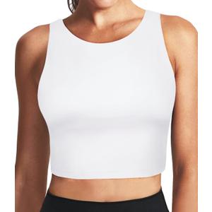 High Neck Longline Sports Bras for Women with Built in Bra Pads U Back Yoga Sports Bra Push up Workout Crop Tank Tops (White, M)