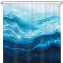 Riyidecor Ocean Beach Shower Curtain Beachy Abstract Blue Sea Wave Coastal Summer Nautical Ombre Navy Modern Nature Cool 72Wx72H Inch Hawaii Fabric Decor Bathroom Polyester Waterproof 12 Pack Hooks