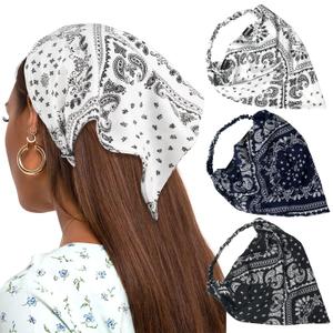 AWAYTR Elastic Hair Scarf Headband 3 PCS Head Scarves with Hair Clips Kerchief Headband for Women (Cashew(Black/Navy/White))