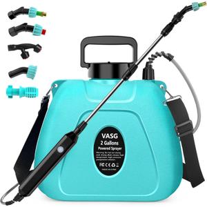 2 Gallon Battery Powered Garden Sprayer, Electric Sprayer, Weed Yard Lawn Sprayers with 5 Mist Nozzles & Retractable Wand & Adjustable Strap for Lawn, Garden, Yard