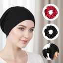 4 Pcs Reusable Sleeping Cap for Women Washable Bath Bonnet with Hair Rope Adjustable Elastic Hair Wrap Large Cap Slouch Beanie Hat Wide Band Sleep Caps for Curly Hairs Braids