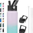 BJPKPK Insulated Water Bottles with Straw Lid, 18oz Stainless Steel Metal Water Bottle, Cold Hot Thermos with 3 Lids, Leak Proof BPA Free Travel Cup, Wide Mouth Flasks, Thermos -Oasis