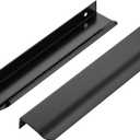 Ravinte Hardware 6 Pack Black Cabinet Handles, 7.8 Inch (200mm) Finger Edge Pulls, 6-1/4 Inch Hole Center, Finger Pulls for Cabinets