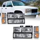 Headlights Coner Lights Compatible with 94-98 Silverado & 1994-1999 Chevy Tahoe Suburban C10 C/K 1500 2500 3500 Chrome Housing Amber Reflector