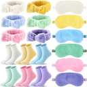 Yearntown 6 Pcs Spa Sleepover Party Supplies Bulk for Women Headbands Plush Eye Masks Fuzzy Socks for Slumber Party Favor Gifts