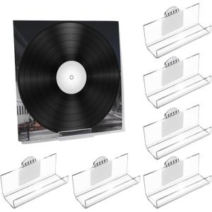 Kalami 12 Pack Vinyl Record Holder Wall Mount No Drill, Self Adhesive Acrylic Record Shelf Display Racks for LP Album Covers CD Book Pictures