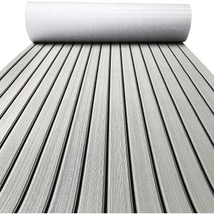 KXKZREN Boat Flooring EVA Foam Decking Sheet Faux Teak Marine Mat Marine Carpet Cooler Tops Non-Slip Self-Adhesive Flooring for Motorboat RV Yacht Kayak Swim Platform (44 x 94 inch, Grey With Black Seam Lines)