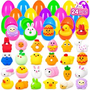 24 Pack Easter Egg Fillers Mochi Squishies Toys, Easter Eggs Hunts Filling Easter Basket Stuffers Squeeze Stress Relief Toys for Kids Toddler Teens Boys Girls