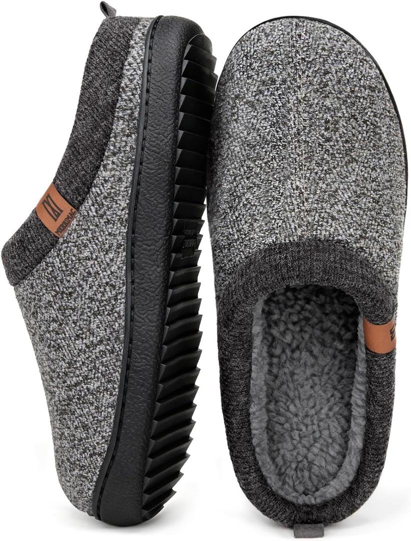 MERRIMAC Men's Slip on Slippers Comfy Memory Foam Non Slip Indoor House Shoes (10-11, Grey)