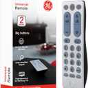 GE Big Button Universal Remote Control for Samsung, Vizio, Lg, Sony, Sharp, Roku, Apple TV, TCL, Panasonic, Smart TVs, Streaming Players, Blu-Ray, DVD, 2-Device, Silver, 33701