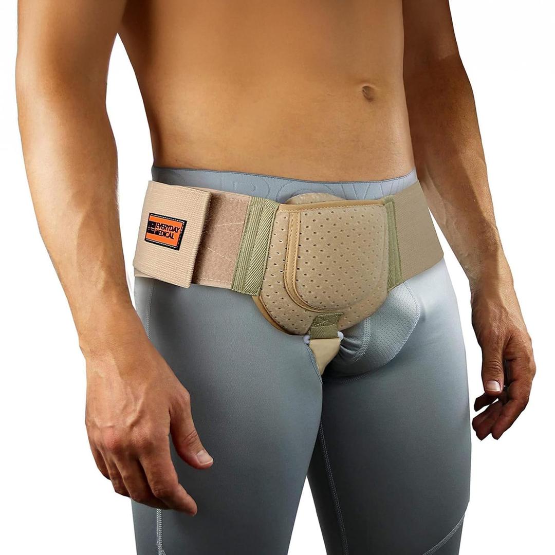 Everyday Medical Inguinal Hernia Support Belt for Men I Fits Left or Right Side I Post Surgery Men and Womens Hernia Support Truss for Inguinal, Groin Hernias I Adjustable Waist Strap I Beige | S/M