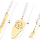 Wedding Cake Knife and Server Set, Gold Ceramic Pearl Handle Cake Cutting Set for Weddings, Engagements, Anniversaries, and Engagement Gifts for Couples