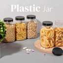 novelinks 32 oz Clear Plastic Jars with Lids, 6 Pack Large Plastic Mason Jars with Lids 32oz, Reusable Quart Containers for Kitchen Organization (6 Pack,Black)