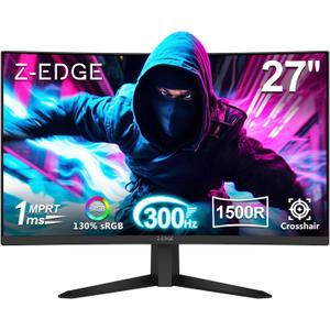 Z-Edge 27 inch Curved Gaming Monitor, FHD 1080P 300Hz 280Hz 240Hz Curved Monitor 1500R Computer Monitor, MPRT 1ms Monitor, FreeSync, Low Blue Light,16.7M Colors, UG27S 2X DP and 2X HDMI