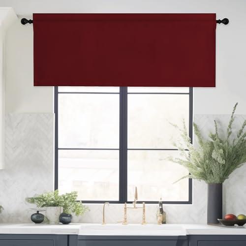 NICETOWN Christmas Red Valance 16 Inch Length for Kitchen, Rod Pocket Blackout Window Treatment Curtains Valances for Living Room Bedroom Bathroom Windows, Burgundy Red, 1 Panel, 42 by 16 Inch