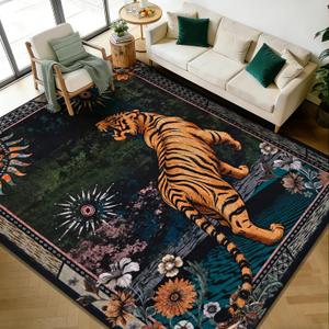 Yinhua Tiger Rug 8x10, Boho Washable Living Room Rug Non Slip, Large Vintage Soft Animal Print Floor Carpet, Low Pile Bohemian Rugs for Bedroom Dining Room Under Table Home Office