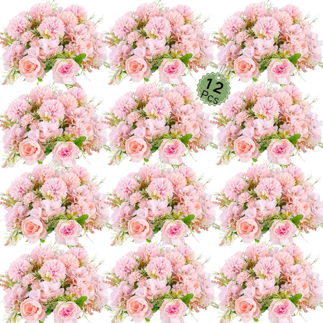 ASTRYAS Pink Peonies Artificial Flowers, 12Pcs Fake Peonies Silk Hydrangea Bouquet for Decoration Faux Peonies Bulk for Florals Arrangements Wedding Party Table Shower (12, Light Pink)