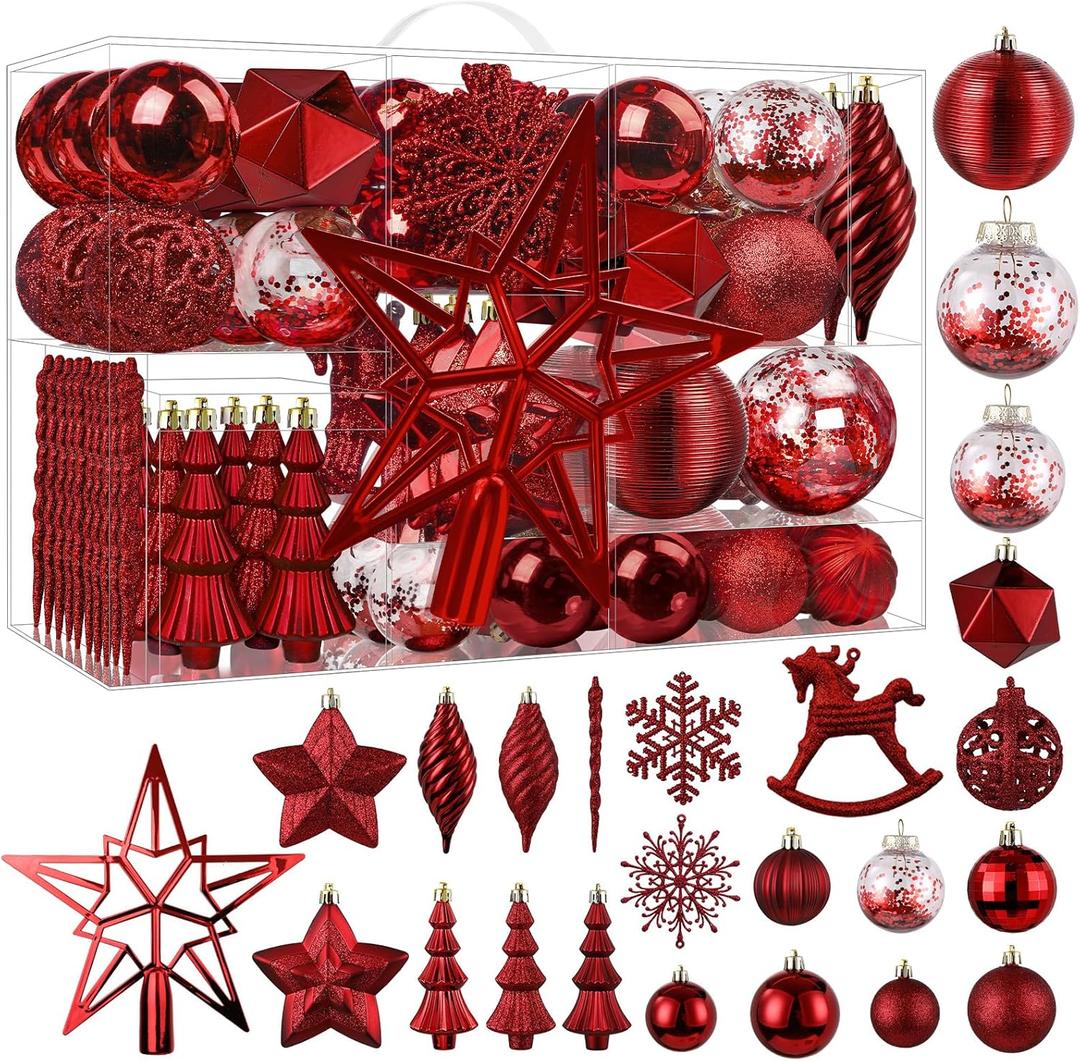 SHareconn 100pcs Christmas Tree Decorations Ornaments Set, Shatterproof Plastic Baubles Decorative Balls for Xmas Tree Decor Holiday Wedding Party, Burgundy
