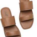 Katliu Women's Flat Sandals Two Strap Slide Sandals Open Square Toe, Brown US 7