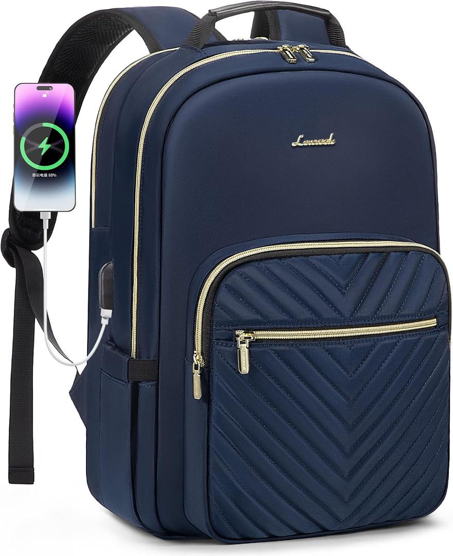 LOVEVOOK Laptop Backpack for Women 18.4 inch,Cute Womens Travel Backpack Purse,Professional Laptop Computer Bag,Waterproof Work Business College Teacher Bags Carry on Backpack with USB Port,Navy Blue