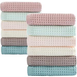 vfaejll 12 Pcs 13" x 13" Waffle Weave Kitchen Dish Cloths Set, 100% Cotton Super Absorbent Dish Towels for Washing Dishes & Drying, Multi Color