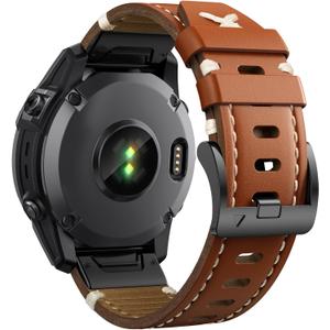 NotoCity Genuine Leather Watch Band for Fenix 7/6/5, 22mm Easy Fit Strap for Fenix 7 Pro/6 Pro/5 Plus, Forerunner 955/945, Approach S60/S62, Epix (Brown) (Light Brown with Black Steel Buckle)