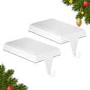 SINTENILL Christmas Stocking Holders for Mantle Set of 2, Heavy Weighted Metal Stocking Holders Hangers Low Profile Stocking Hooks Bases for Fireplace Table Xmas Holiday Party Decoration, White