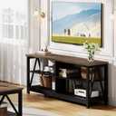 ChooChoo Farmhouse TV Stand for TVs up to 55 Inch, Modern Entertainment Center with 4 Open Shelves & Built-in Cable Holes, Media TV Console for Living Room, Bedroom, Black, 47.2 in