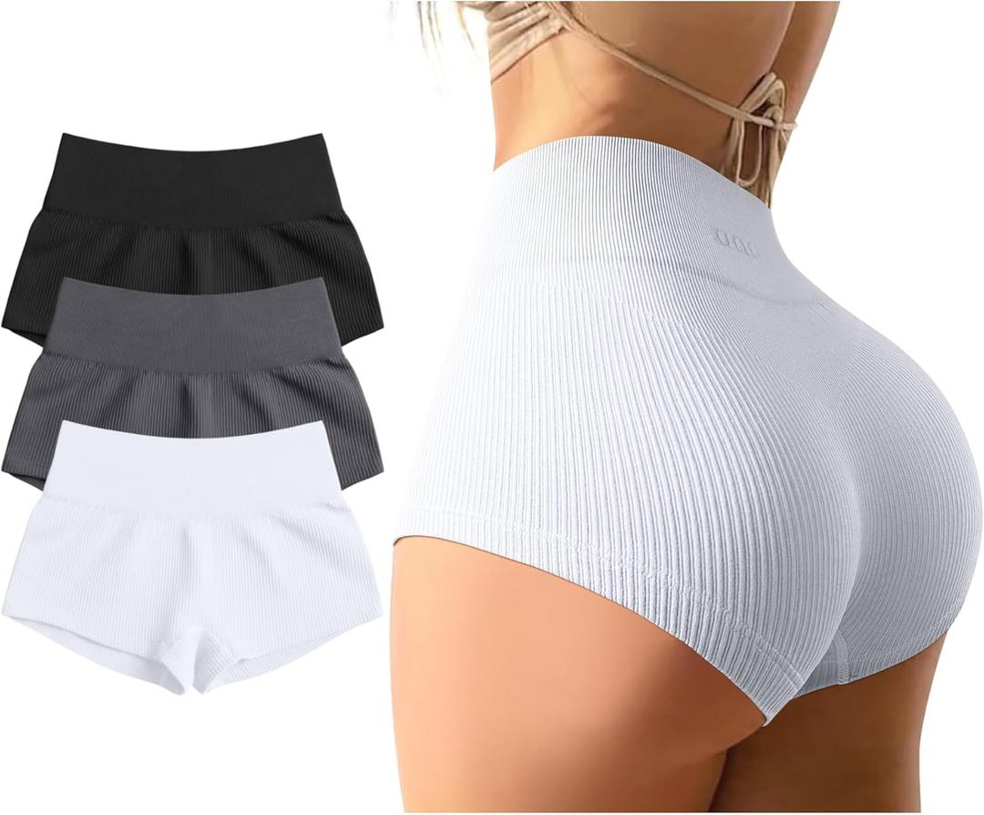 OQQ Women 3 Piece Yoga Shorts Sexy High Waist Booty Stretch Workout Exercise Hot Shorts (Large, Black Darkgrey White)