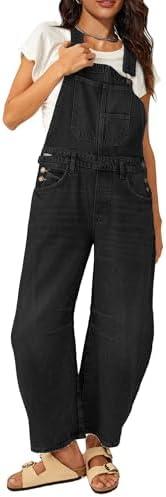 MAOECO Barrel Overalls Jumpsuits for Women Casual Loose Baggy Jeans Pants Sleeveless Bib Jumpers with Pockets, L