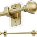 ENJOYBASICS No Drill Curtain Rods for Window 28 to 47 Inches, 5/8 Inch Diameter Renter Friendly Drapery Rod with Adhesive Brackets without Drilling, Adjustable from 27 to 52 Inches, Gold