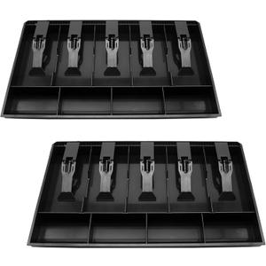 2 Pack Cash Register Drawer Insert Tray Organizer with 5 Bill/4 Coin Compartments for Money Storage, Black
