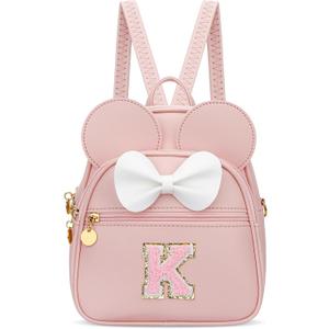 KKXIU Girls Initial Bowknot Cute Mini Backpack for Toddler, Travel Small Girl Backpacks, Personalized Trendy Stuff Gift for Little Girls and Kids(K, Pink)