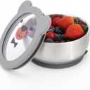 MR. CHOU Baby Bowls with Non-Slip Silicone Suction Cup, Insulated Double-Layer 18/8 Stainless Steel Toddler Bowls with BPA Free Airtight Lids, Food-Grade Silicone Safe for Kids (Gray)