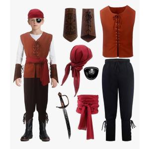 Kids Pirate Costume Boys Renaissance Set for Halloween Renaissance Festival Cosplay 4-12years. Large
