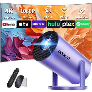 [Built-in Apps & 2026 Upgraded] Mini Projector Support 4K 1080P Auto Keystone 180 Rotatable with WiFi 6 and Bluetooth 5.4, Projector Portable Compatibile with HDMI/TV Stick/Memory Stick/Laptop-Purple