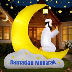 DomKom 6ft Ramadan Decorations, Eid Inflatable Muslims Pray Under the Moon Blow Up with LED Lights for Holiday Yard Garden Outdoor Decor