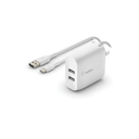 Belkin 24W Dual Port USB Wall Charger - Lightning Cable Included - iPhone Charger Fast Charging - USB Charger Block for Power Bank, iPhone 14, iPhone 13, iPhone 12, iPhone 11, iPad Pro, Samsung & more