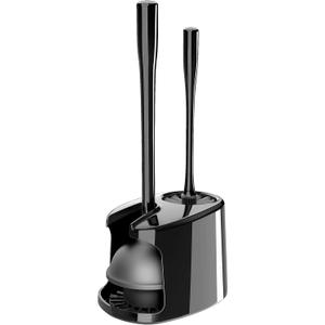 MR.SIGA Toilet Plunger and Bowl Brush with Holder, Heavy Duty Toilet Brush and Plunger Set for Bathroom Cleaning, Black, 1 Set, Black