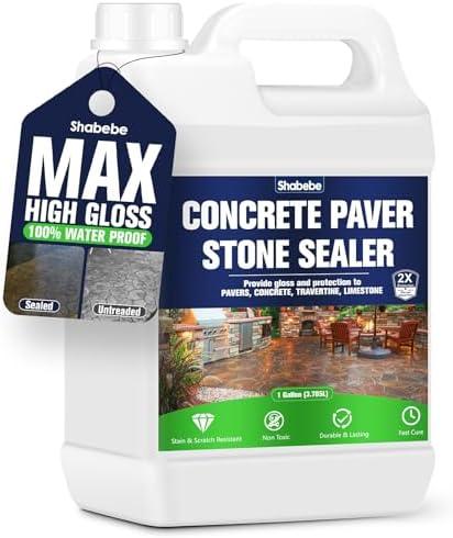 Premium Stone Sealer, 1 Gallon – Max Gloss Wet Look for Pavers, Driveways & Patios – Waterproof & UV Resistant, Long-Lasting Protection with Enhanced Color for Natural Stone Surfaces