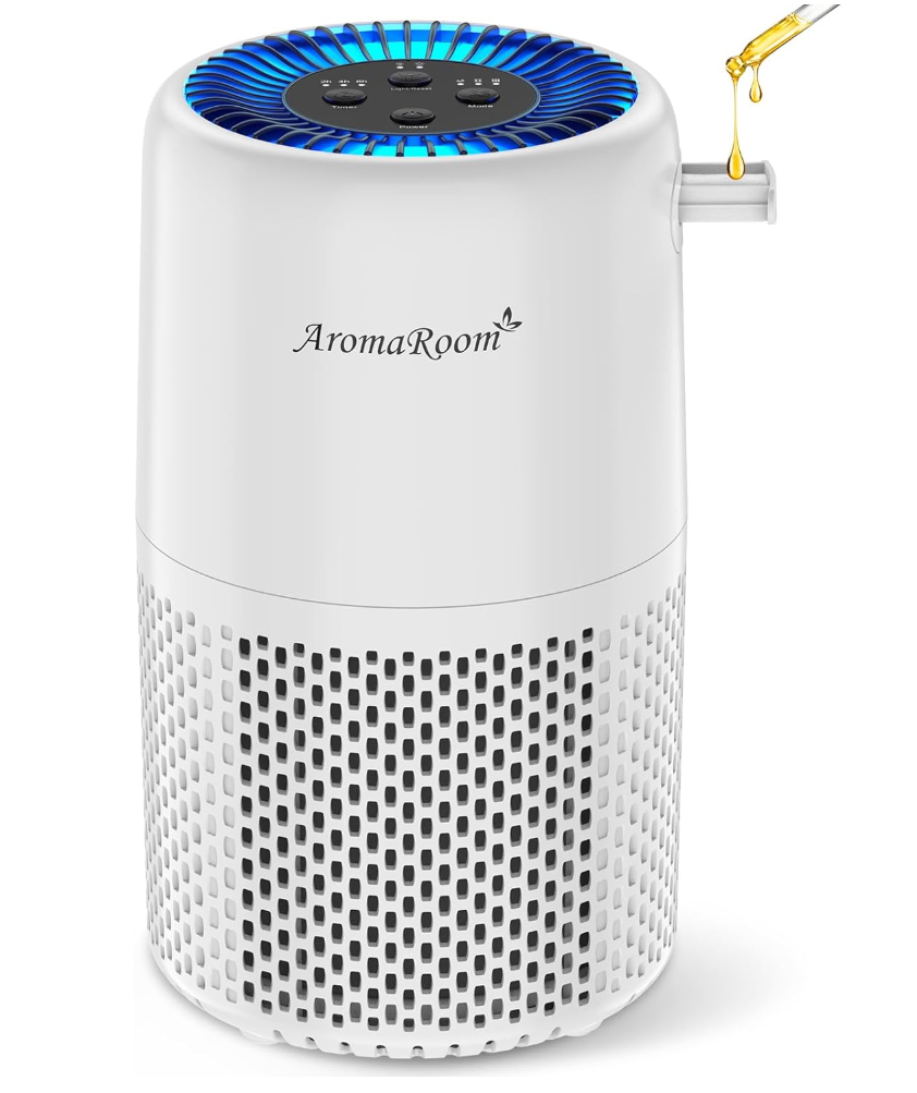Air Purifier for Home Bedroom, AromaRoom H13 HEPA Air Filter For Smoke Pollen Dander Hair Smell Air Cleaner, 3in1 Filter with Sleep Mode, Quiet Air Cleaner For Pets, Home, Baby Room (White)
