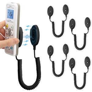 WALLFID 4-Pack Magnetic Remote Control Holders with Spring Ropes - Safely Secure Remotes & Small Items, Wall-Mount with Adhesive, Anti-Loss, Rapid Adsorption, Extendable Spring (Black 70 inch4 Pack)