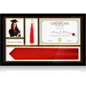 Briwooody Diploma Frames with Tassel Holder and Stole Holder Wood Display Case for Diploma and Photo Class of 2026 Graduation Degree Frames Keepsake(Black,Black Base), Large