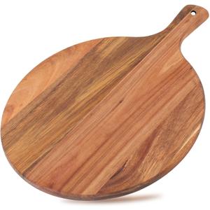 Dicunoy Acacia Wood Pizza Peel, 12" Round Charcuterie Board with Handle, Cutting Board Cheese Paddle Fruit Chopping Board Tray for Bread, Vegetables, RV, Camping (Large)