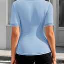 ZESICA Women's Lace Short Sleeve Fitted Tops 2026 Summer Crewneck Casual Basic Tees Tops Going Out Fashion Outfits (Blue, S)